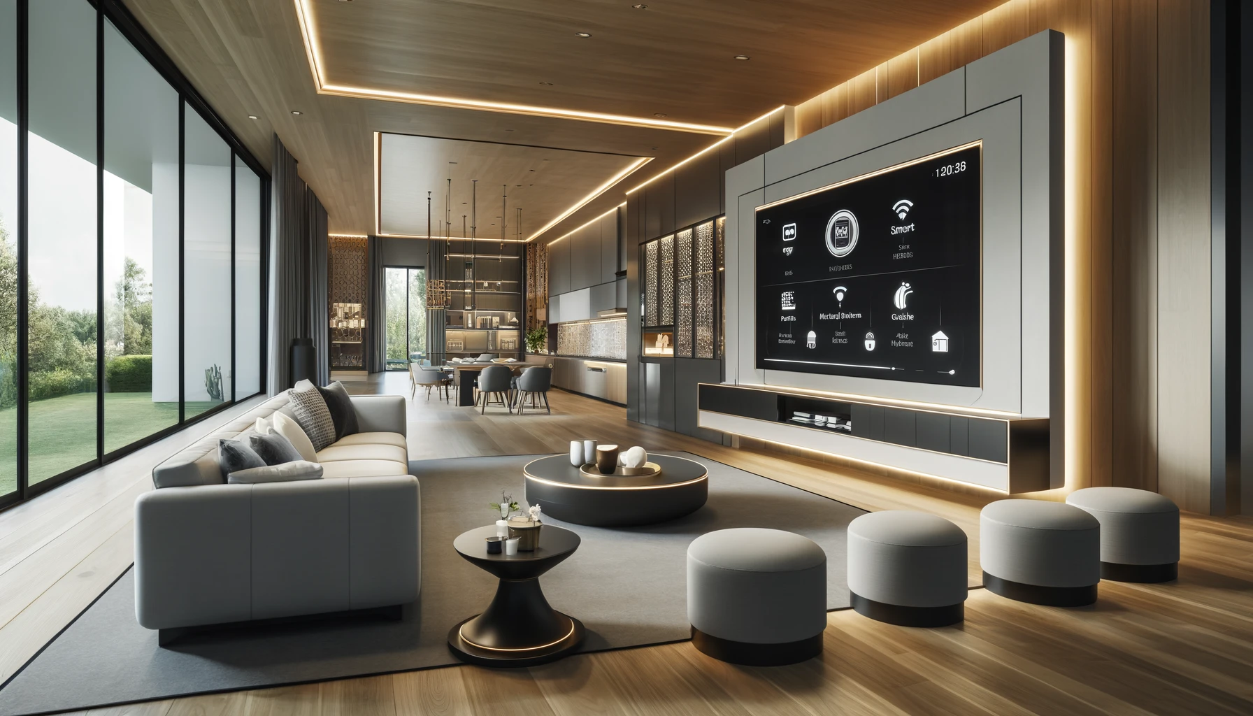 the interior of a modern luxury house equipped with a smart automation system